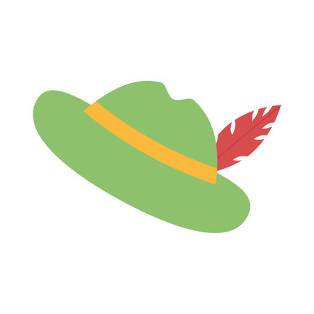 German hat with red feather on white background. Vector isolated image for festival or print designのイラスト素材