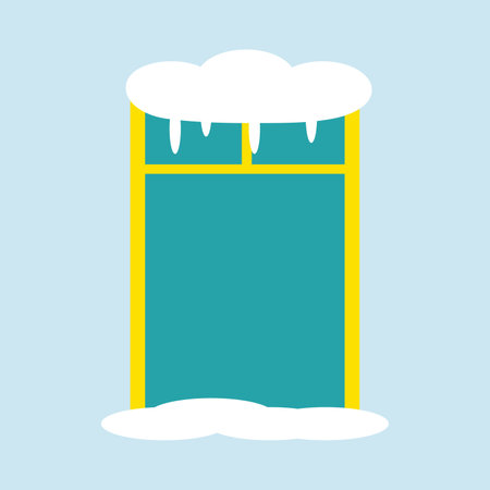 Window green snow-covered on white background for web. Vector isolated image for use in website designのイラスト素材