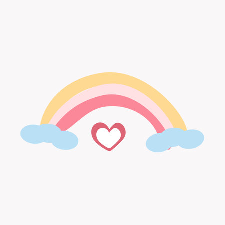 Rainbow with heart and clouds on whiteのイラスト素材