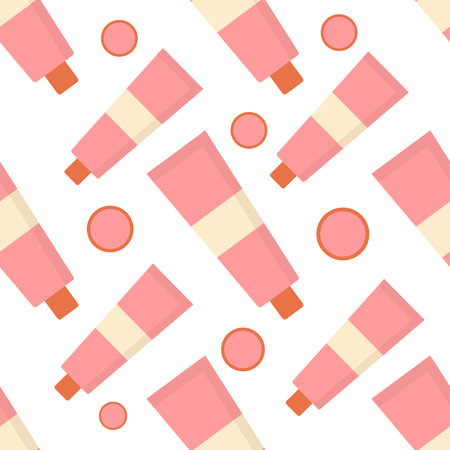 Pink cream pattern in tube on white. Vector image for use in design of cosmetic website or packagingのイラスト素材