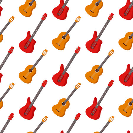 Guitar pattern on white flat background. Vector image for design of any music event or websiteのイラスト素材