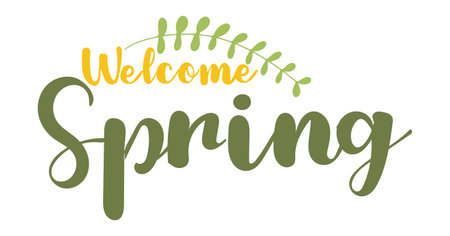 The inscription Welcome spring written in green. Vector isolated image for use in print-quality designのイラスト素材