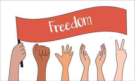 Protesting hands with different gestures on whiteのイラスト素材