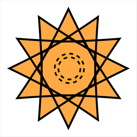 This is an artistic drawing featuring a sun that has a prominent circle positioned in the very center of its designのイラスト素材