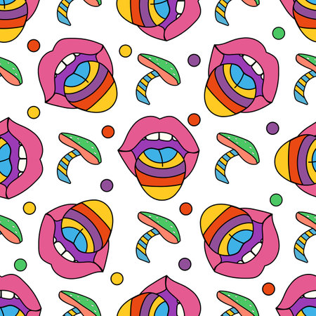 Discover the vibrant world of Colorful Pop Art Lips with diverse, eyecatching patternsのイラスト素材
