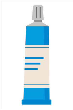 A tube of toothpaste is shown in a blue and white color schemeのイラスト素材