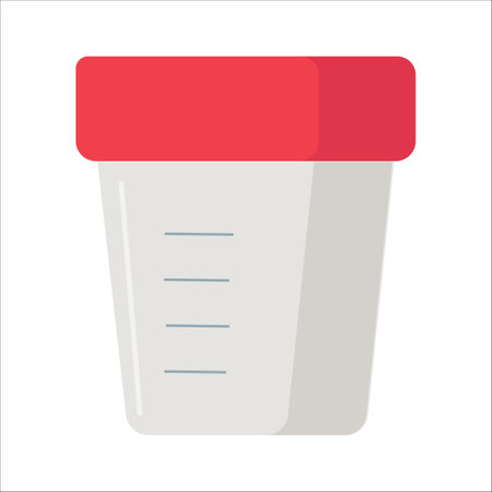 Plastic container with red lid and measurement lines