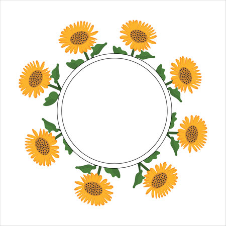 Mockup of a sunflower circle with a place for an inscriptionのイラスト素材