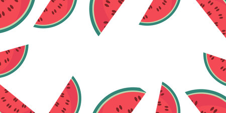 Colorful illustration of watermelon slices arranged, perfect for summer themes or food-related designs. Ideal for backgrounds and patternsのイラスト素材