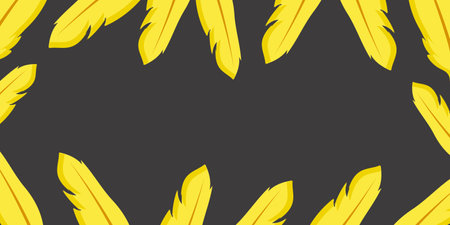 Vibrant yellow feathers are arranged around a dark gray space, creating a border pattern and a unique design for visual appealのイラスト素材