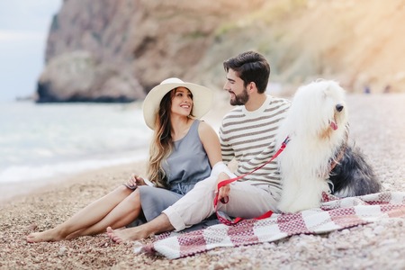 happy couple on the beachの写真素材