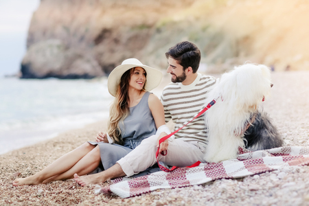 happy couple on the beachの写真素材