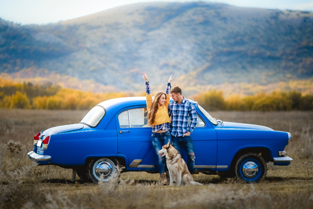Romantic trip to the mountains by the carの写真素材