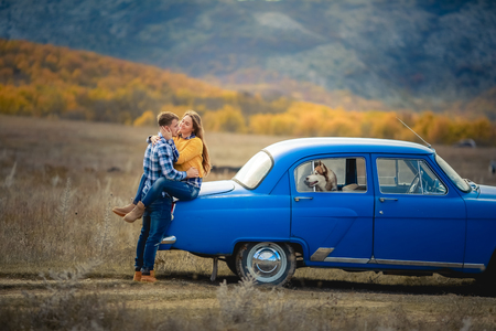 Romantic trip to the mountains by the carの写真素材