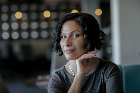 Portrait of an adult woman with short hair close up.の写真素材