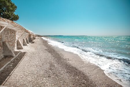 Empty summer seafront. Seaside without people on a Sunny summer day