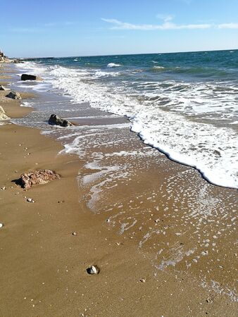 Sea coast collection without people. Wild clean sea beaches without peopleの写真素材