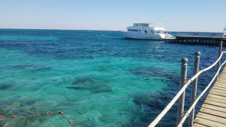 Panoramas of the red and mediterranean sea without people, on a sunny bright day.の写真素材