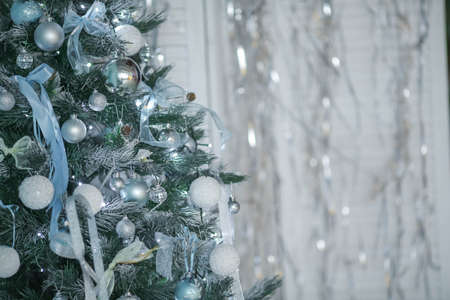 Decorations in light blue tones and gray shades in the Christmas mannerの写真素材