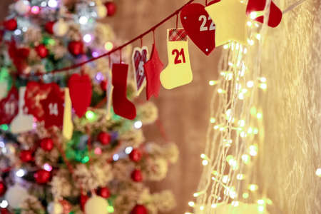 Blurred lights of holiday bulbs or sparklersの写真素材