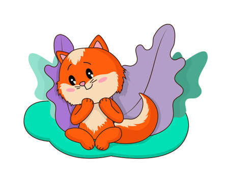 Fox character cute illustration. Vector cartoon illustration. Vektorgrafik. Cute animal illustration. Isolated illustration. Floral background.のイラスト素材