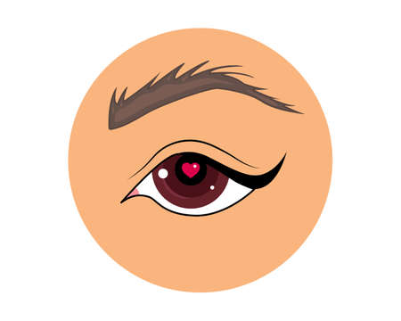 Valentines day card. Cute cartoon eye with heart. Woman eyes with hearts. Love illustration for Valentines Day with woman`s eye. Vector illustration.のイラスト素材