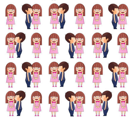 Boy kissing girl. Valentine pattern cute little girl in love. Romantic vector illustration. Vector illustration in a cartoon style.のイラスト素材
