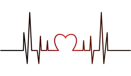 Heart pulse, one line - stock vector. Red and black gradient heart with palpitation.