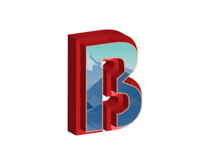 3D letter B with mountains background. Vector illustration.のイラスト素材
