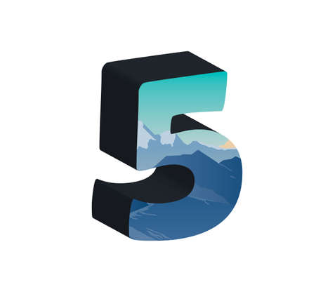 3D number five with mountains background. Vector illustration.のイラスト素材