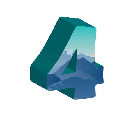 3D number four with mountains background. Vector illustration.のイラスト素材