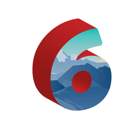 3D number six with mountains background. Vector illustration.のイラスト素材