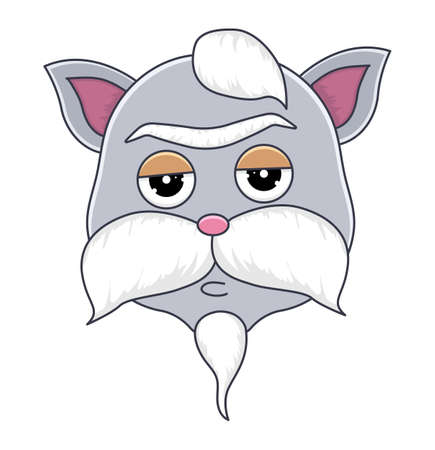 Head of cat in cartoon style. Vector illustration. Woodland animal head icon. Kawaii cat with monobrow and whiskers.のイラスト素材