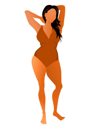 Cute tanned woman dressed in swimsuit. Vector illustration.のイラスト素材