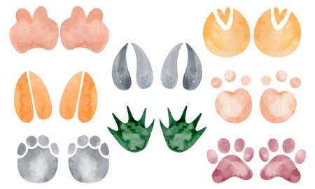 Watercolor set of animal paw prints. hand drawn vector illustration.の写真素材