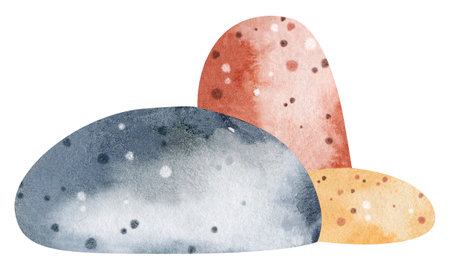 Watercolor illustration of pebbles on a white background. hand-drawn illustration.の写真素材
