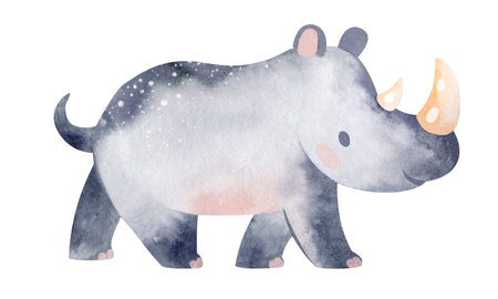 Watercolor illustration of a rhinoceros. isolated on white background.の写真素材