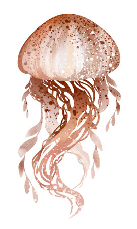 Watercolor jellyfish isolated on white background. Hand drawn illustration.の写真素材