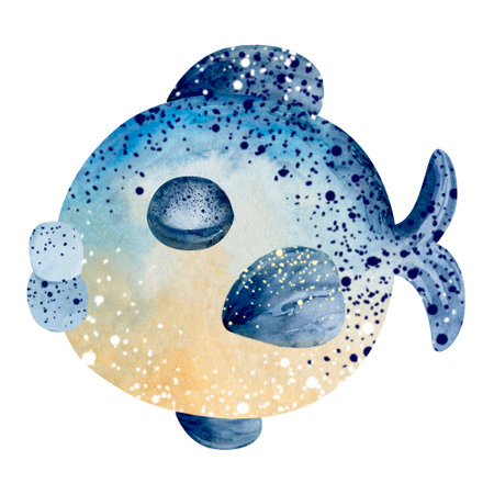 Watercolor fish. Hand drawn illustration isolated on a white background.の写真素材