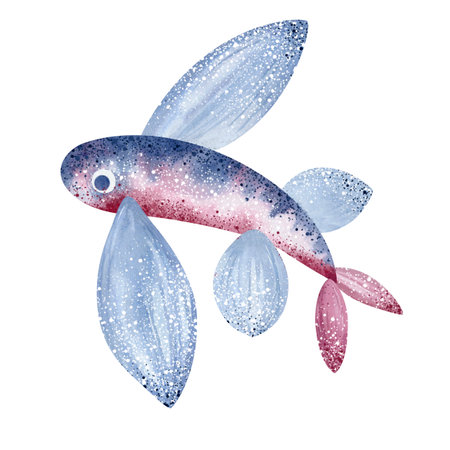 Watercolor fish on a white background. Hand-drawn illustration.の写真素材