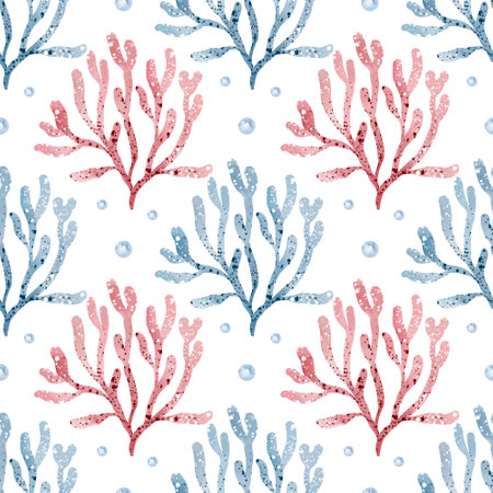 Seamless pattern with coral. Hand drawn watercolor illustration.の写真素材