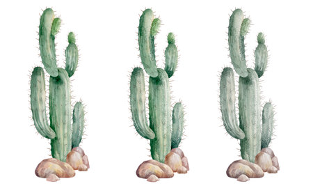 Watercolor cactuses isolated on white background. Hand drawn illustrationの写真素材