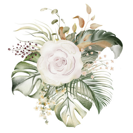 Beautiful image with nice watercolor bouquet on white backgroundの写真素材