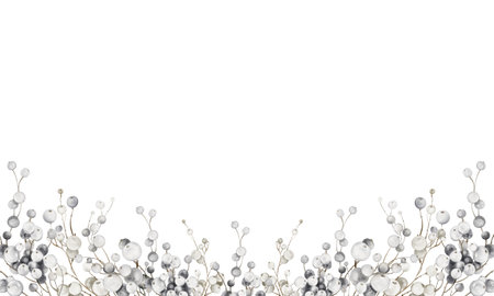 Watercolor Christmas horizontal frame of white berries. Hand painted holiday card of wild berry isolated on white background. Space for text. New Year sample Border design for cards and packages.の写真素材