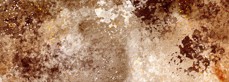 Brown Watercolor Texture in Grunge Style. Earthy background of coffee and chocolate colors with stains and rough brushstrokes. Hand painted aged background in dark tones for brochures and posters.の写真素材