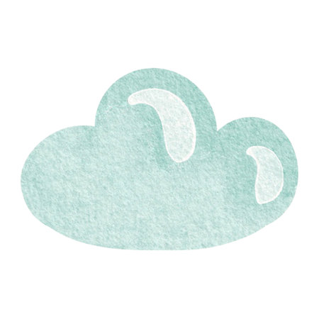 Watercolor illustration of a cute cartoon cloud on an isolated background. Drawing playful design or fluffy cloud in soft blue colors. Perfect for children's books, greeting cards,の写真素材