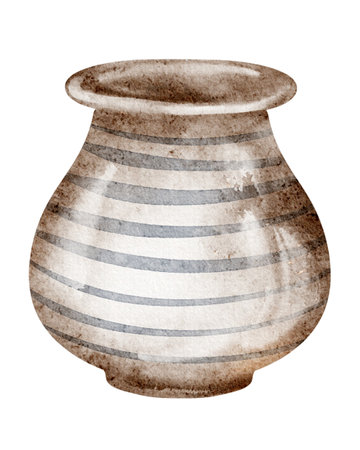 Watercolor Jug illustration with rustic ceramic design and delicate earthy tones. Drawing of a traditional clay vessel for kitchen decor or rural-themed interiors. Art for farmhouse living spaces.の写真素材