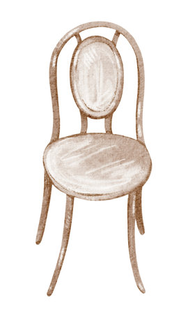 Watercolor illustration of an antique wooden chair. Drawing Victorian furniture capturing timeless elegance. Perfect for vintage decor, weddings, and interior design. A refined artwork of comfort.の写真素材