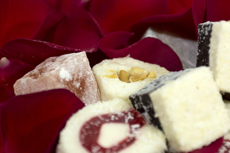 candy, jelly, coconut, red rose petals, Oriental sweetsの写真素材