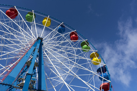 Ferris wheel, Sunny day, blue sky, clouds, attraction, circle, up, fair, feast, funの写真素材